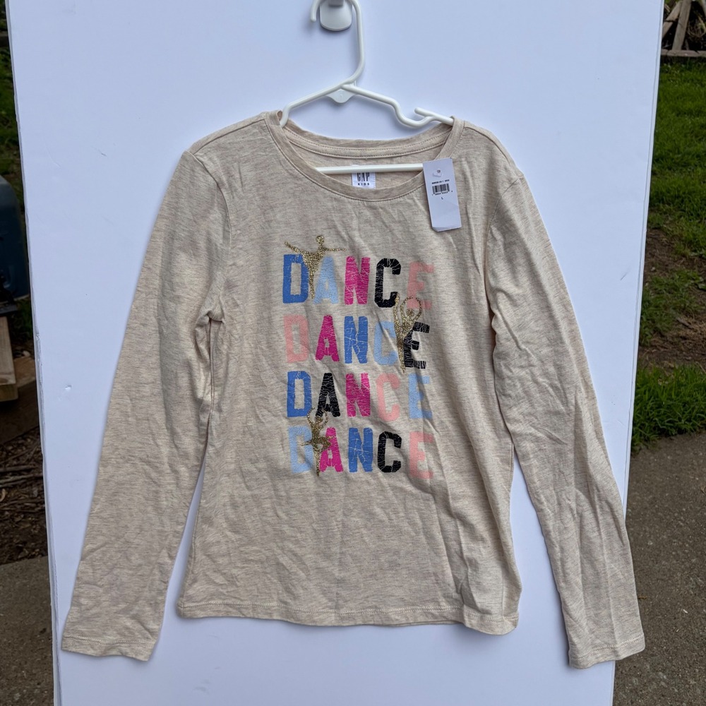Gap‎ Kids Girls Oatmeal Heather Dance Graphic Long Sleeve Tee Shirt Size L NWT